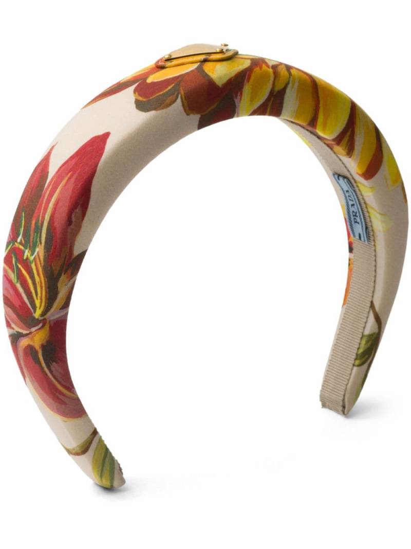 Prada logo-appliqué floral-print headband - Neutrals von Prada