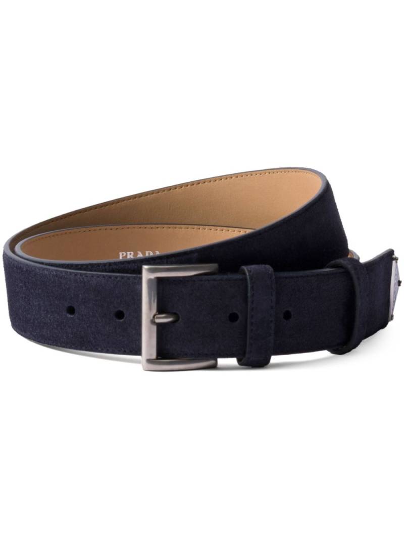 Prada logo-embellished suede belt - Blue von Prada