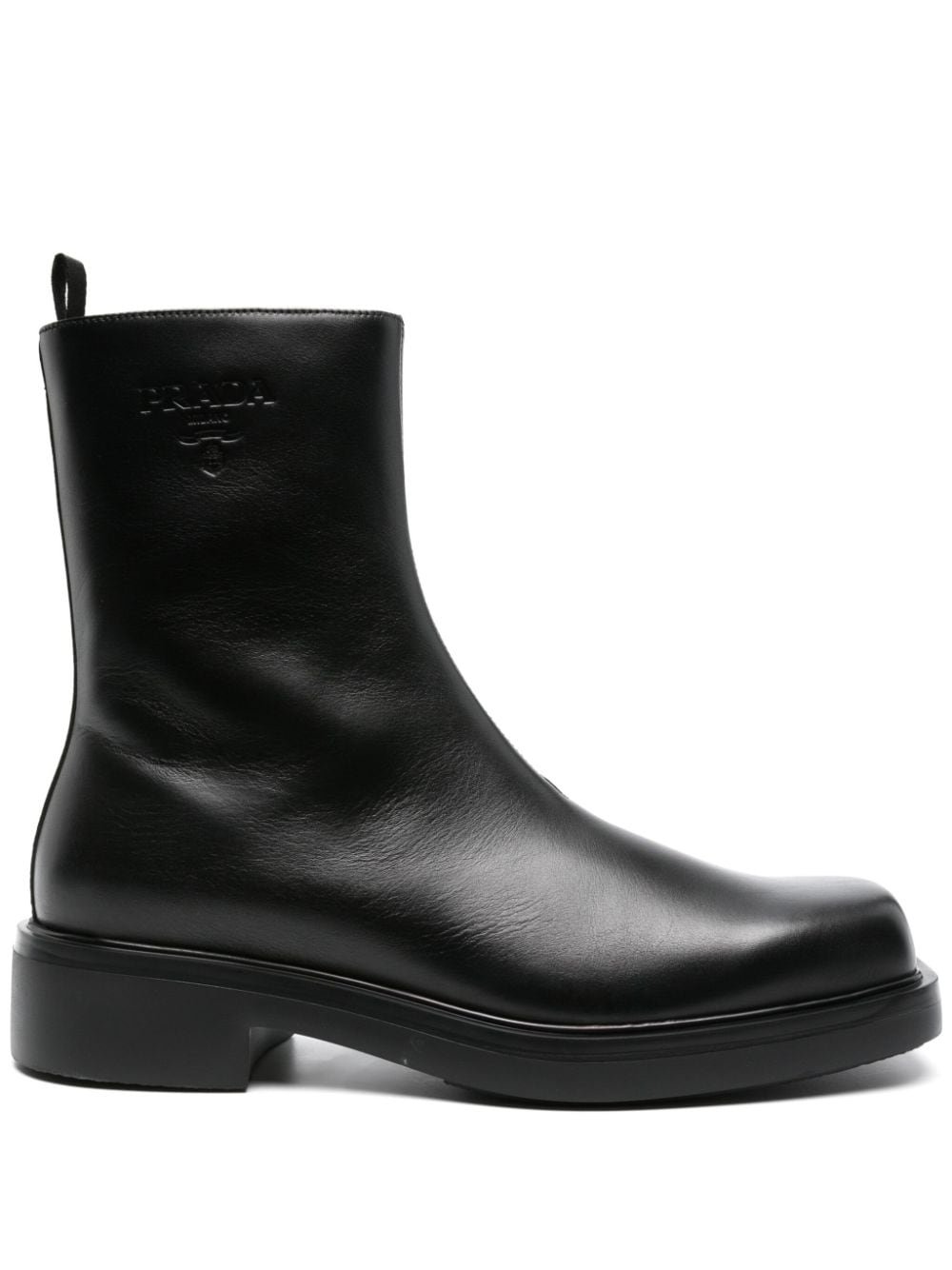 Prada logo-embossed leather boots - Black von Prada