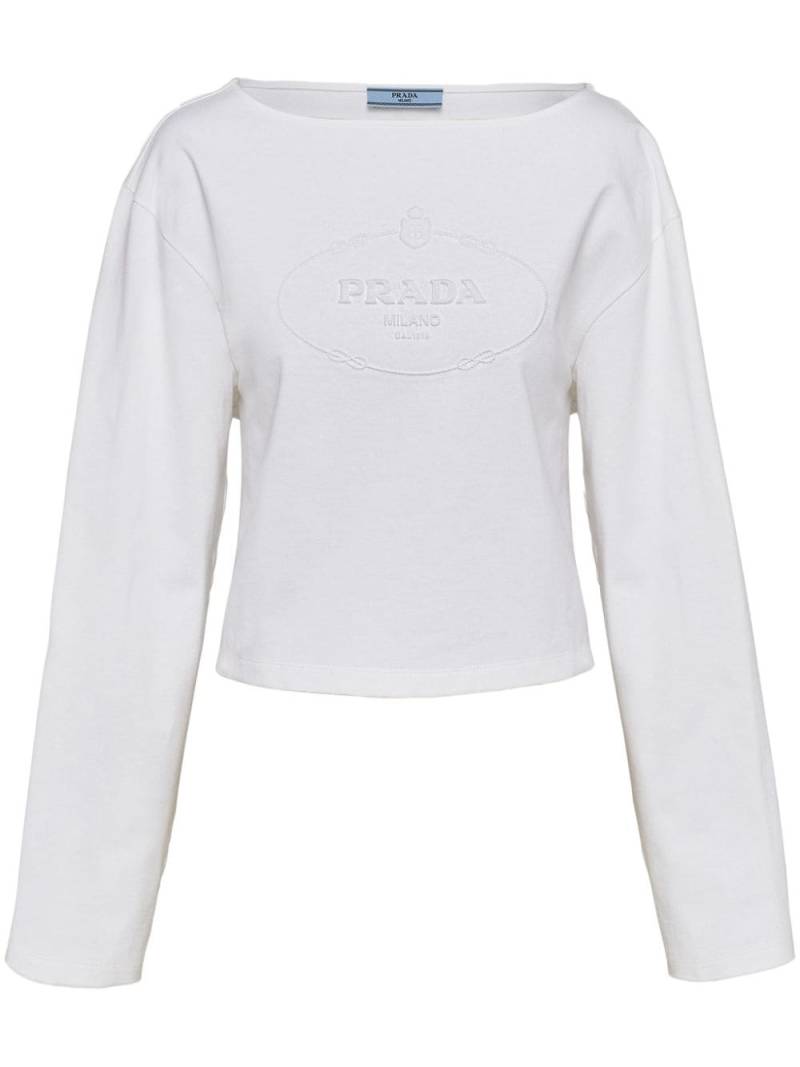 Prada logo-embossed long-sleeve T-shirt - White von Prada