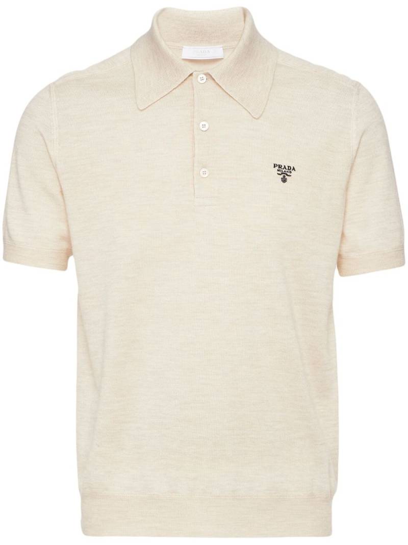 Prada logo-embroidered cashmere polo shirt - Neutrals von Prada