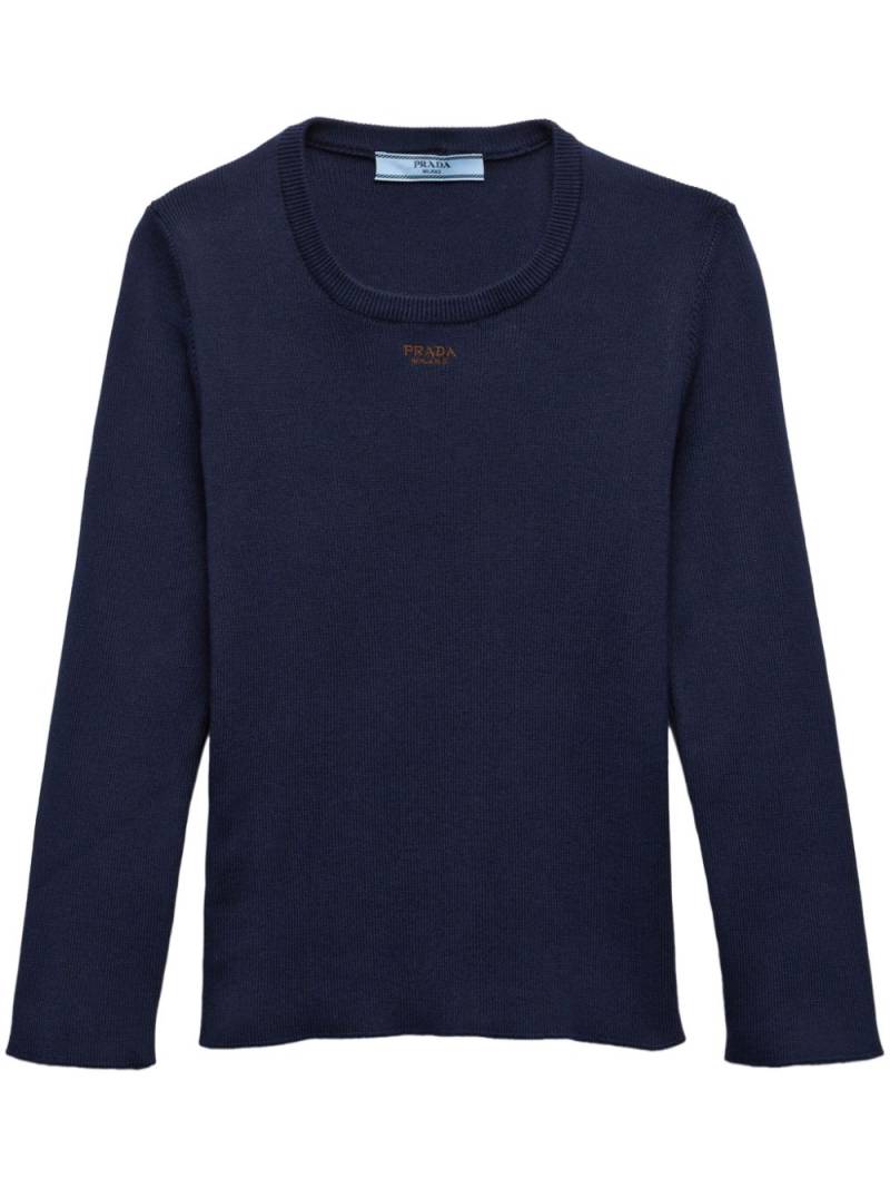 Prada logo-embroidered cotton knitted top - Blue von Prada