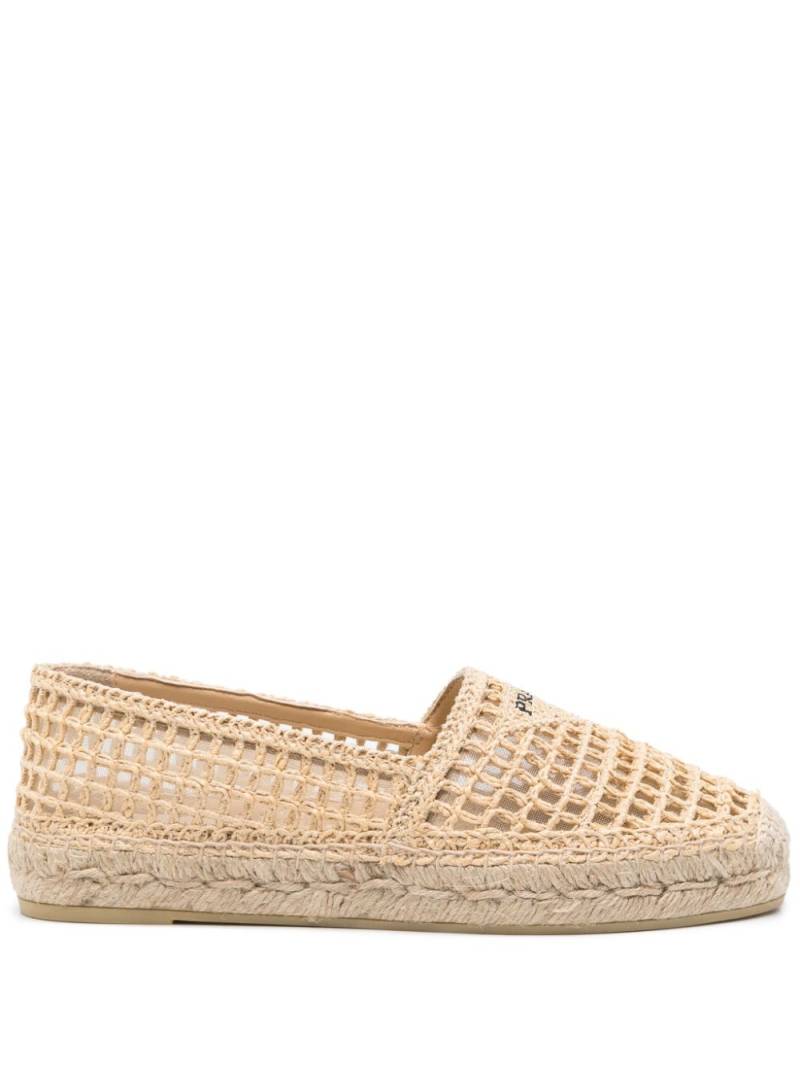 Prada logo-embroidered raffia espadrilles - Neutrals von Prada