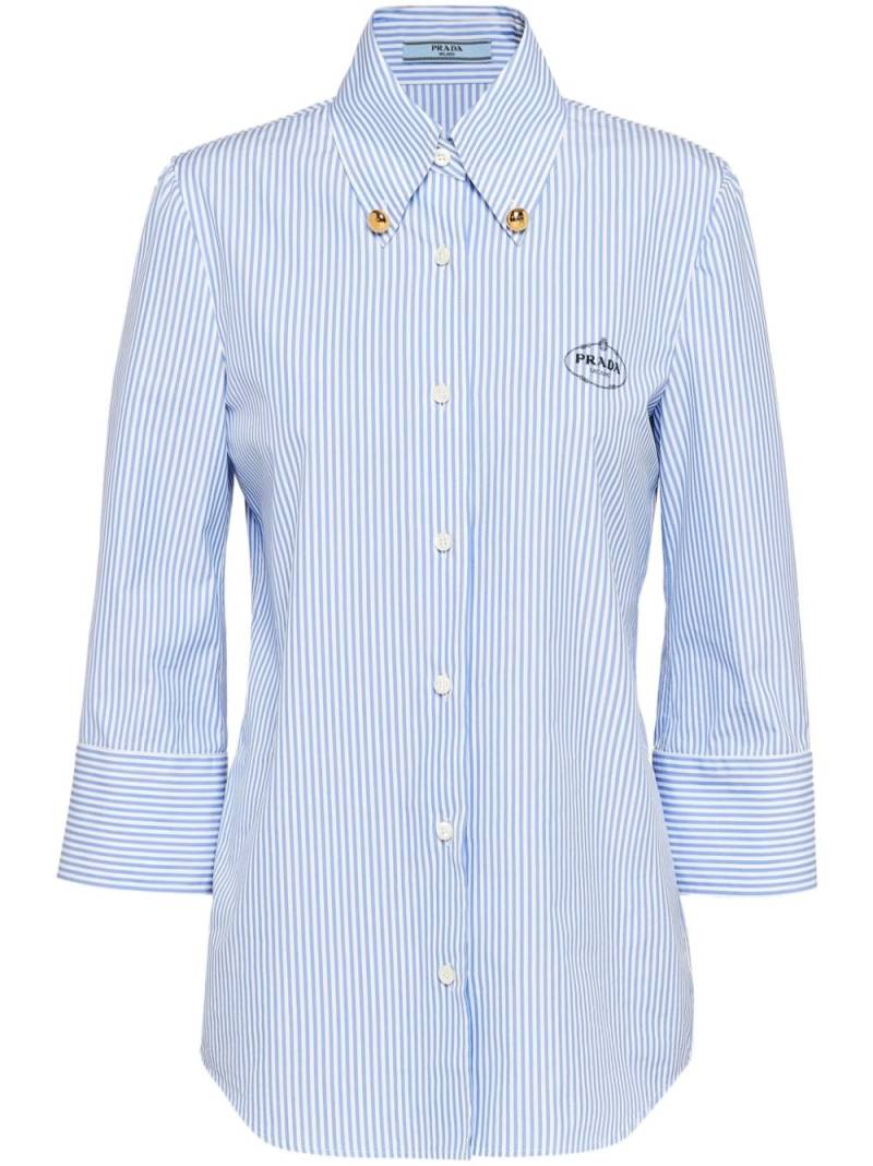 Prada logo-embroidered striped shirt - White von Prada