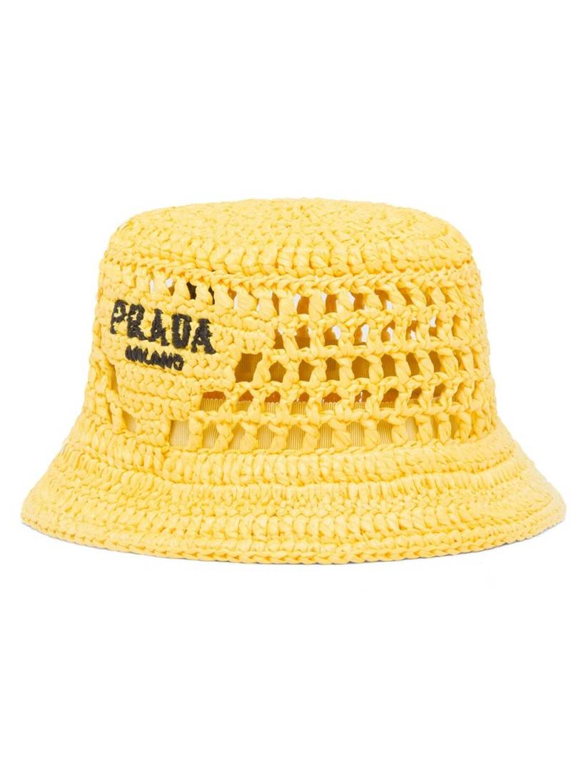 Prada logo-embroidered raffia bucket hat - Yellow von Prada