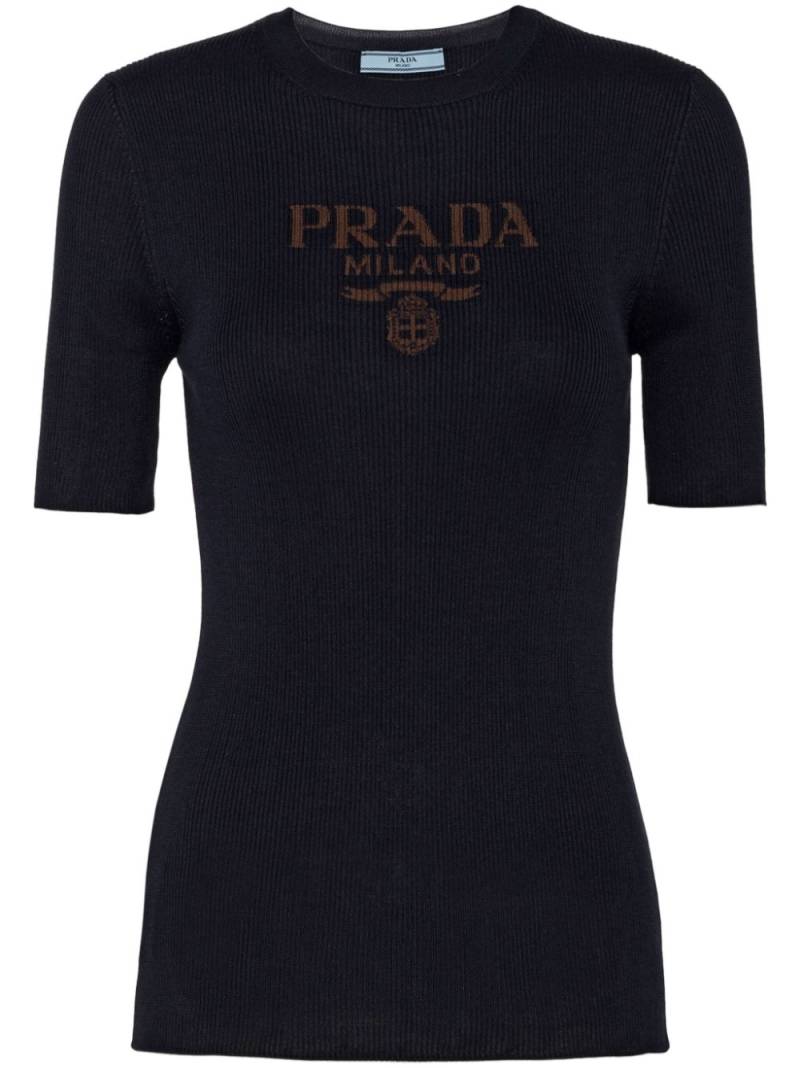 Prada logo-jacquard silk top - Blue von Prada