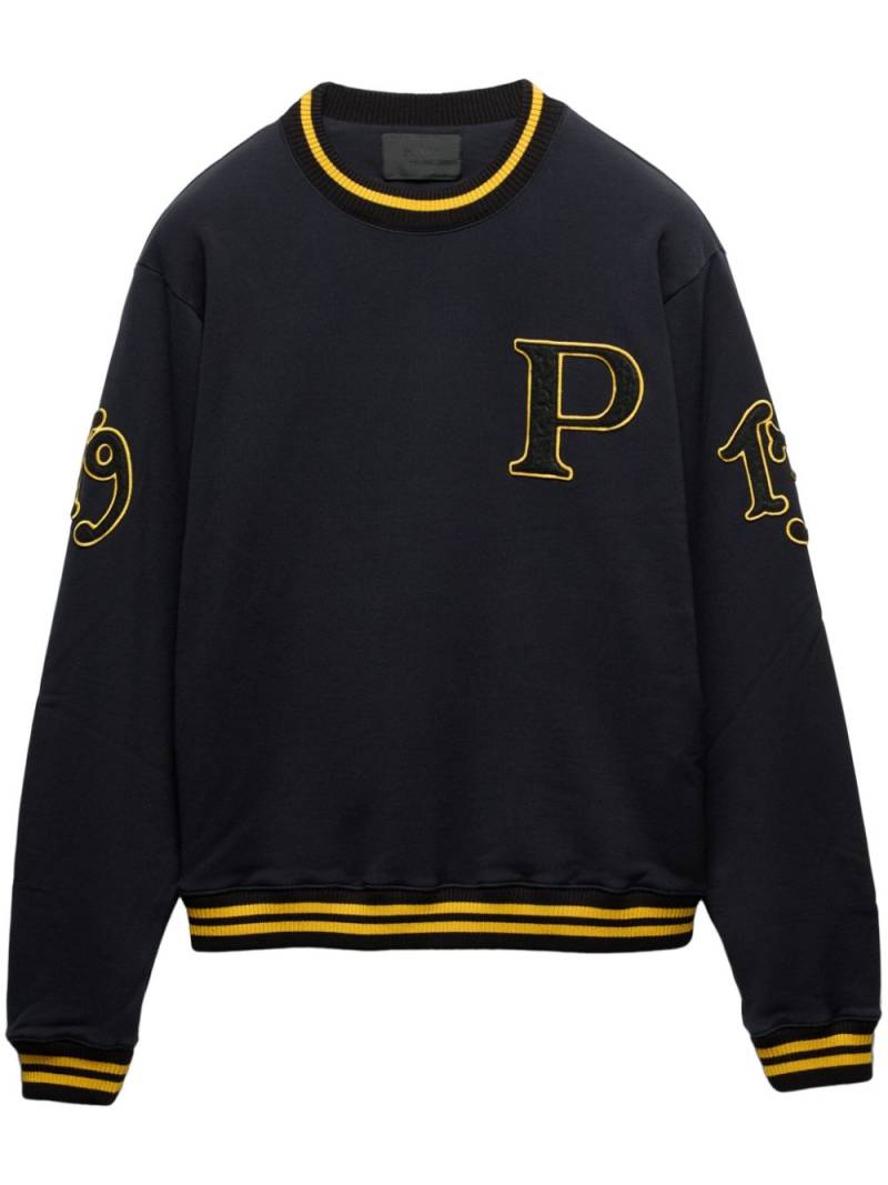 Prada logo-patch cotton sweatshirt - Black von Prada