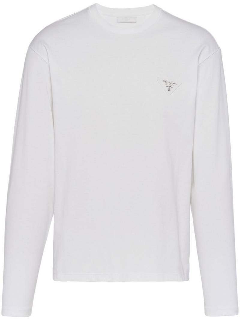 Prada logo-patch long-sleeve T-shirt - White von Prada