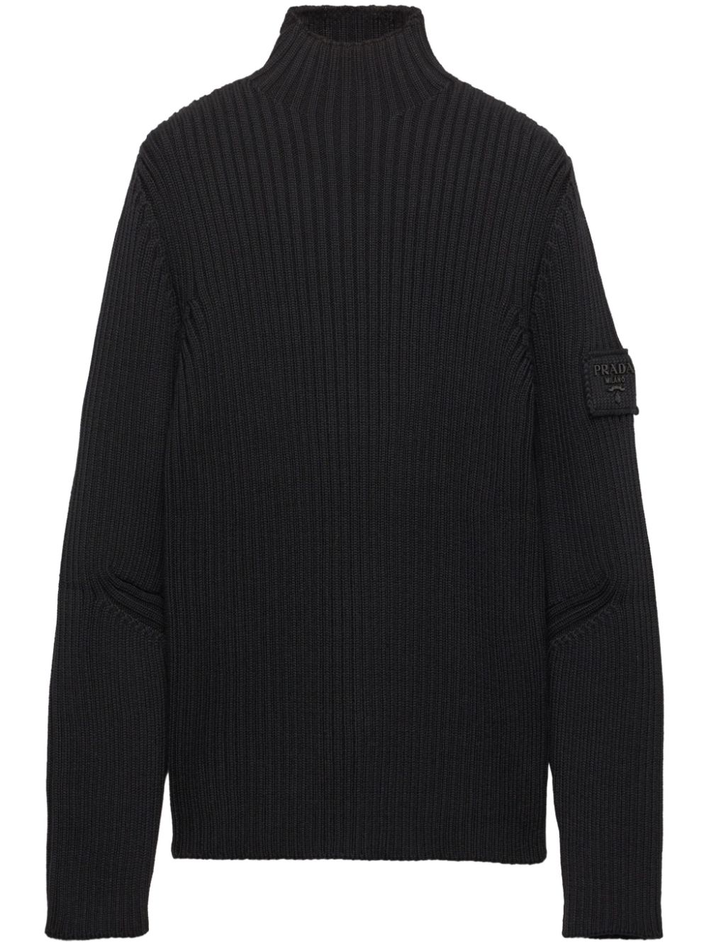 Prada logo-patch ribbed knit wool sweater - Black von Prada