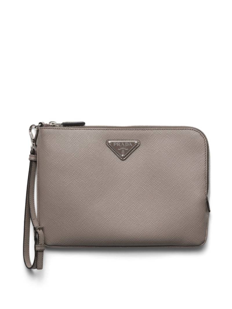 Prada logo-plaque Saffiano-leather pouch - Grey von Prada