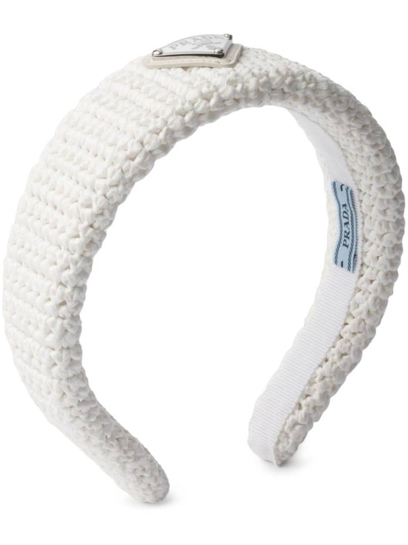 Prada logo-plaque crochet headband - White von Prada