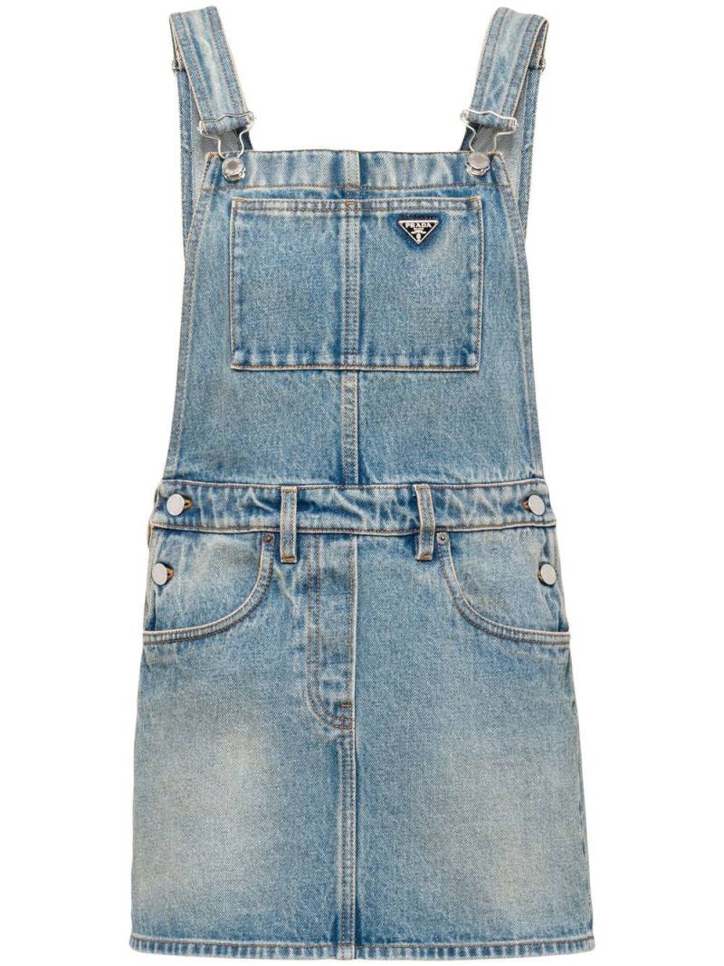 Prada logo-plaque denim bib dress - Blue von Prada