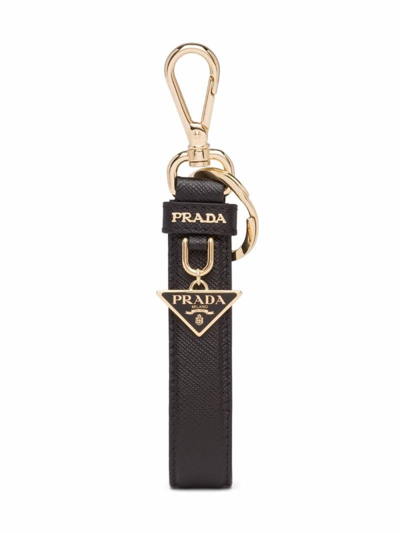 Prada triangle-logo leather keychain - Black von Prada