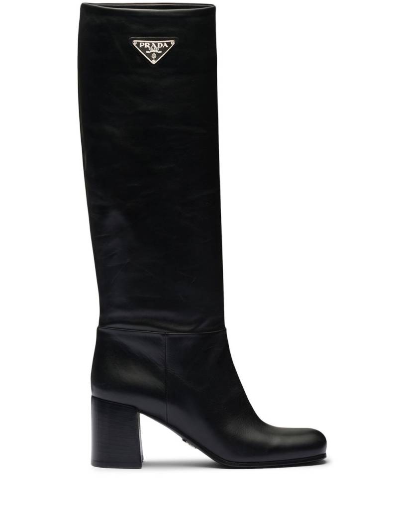 Prada logo plaque leather boots - Black von Prada