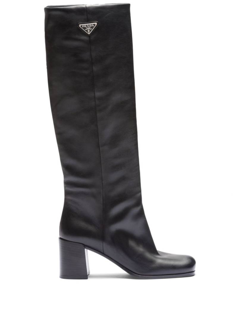 Prada logo-plaque leather boots - Black von Prada