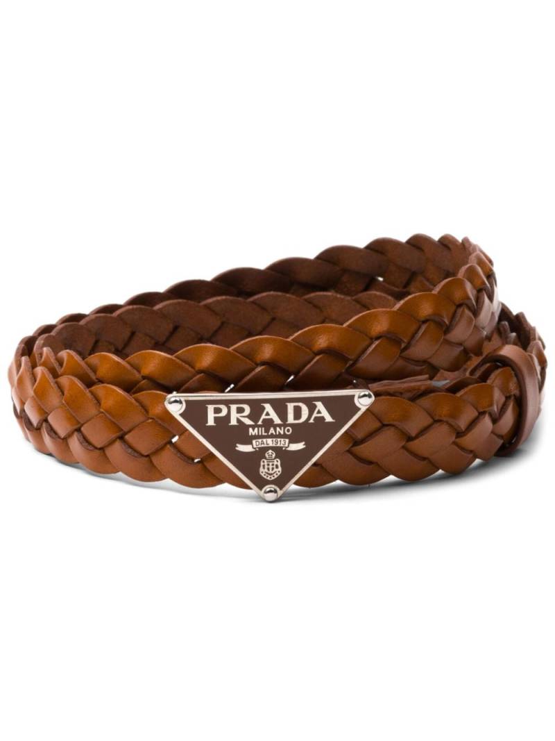 Prada logo-plaque leather braided belt - Brown von Prada