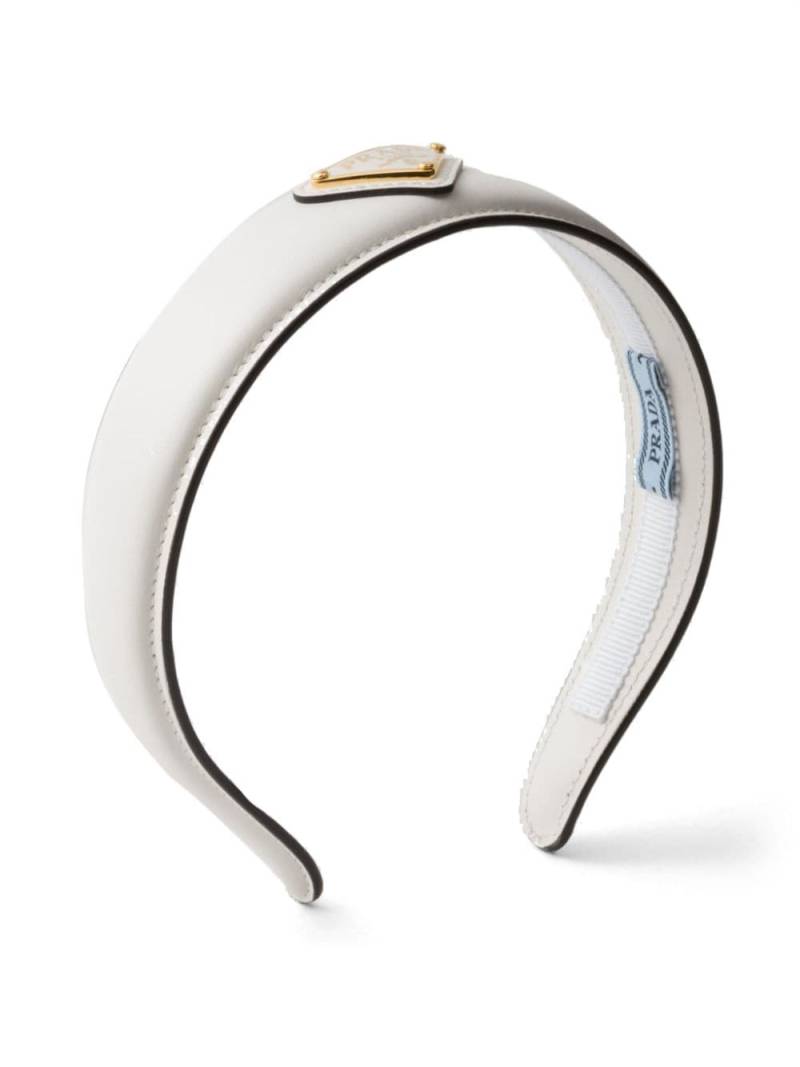 Prada logo-plaque leather headband - White von Prada