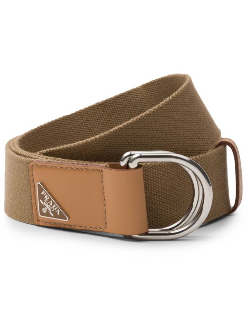 Prada logo-plaque leather-trim belt - Neutrals von Prada