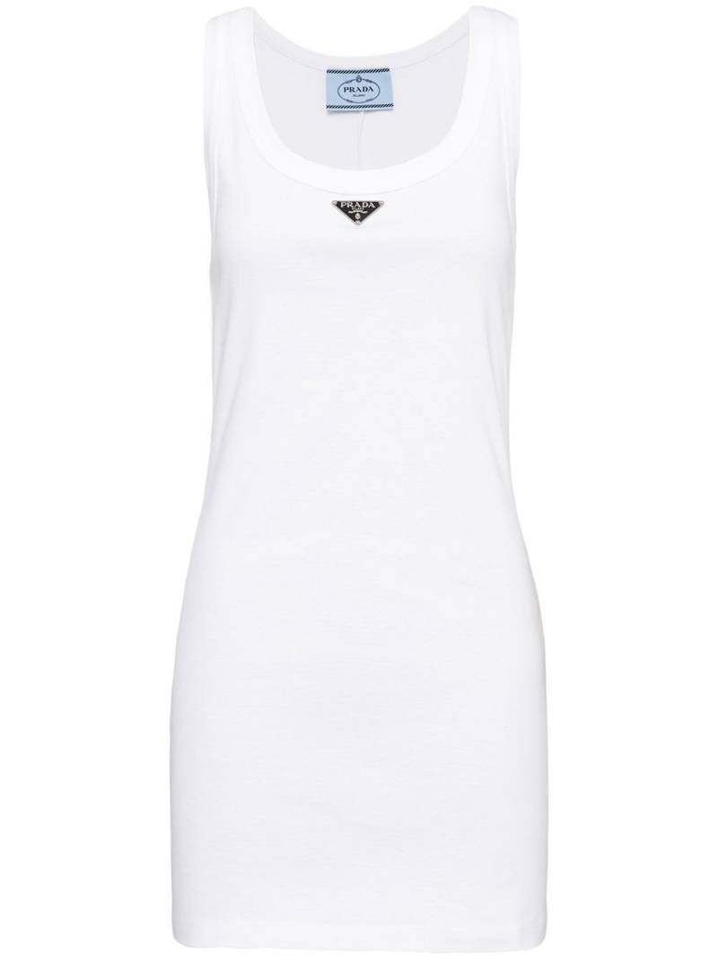 Prada logo-plaque ribbed-knit minidress - White von Prada