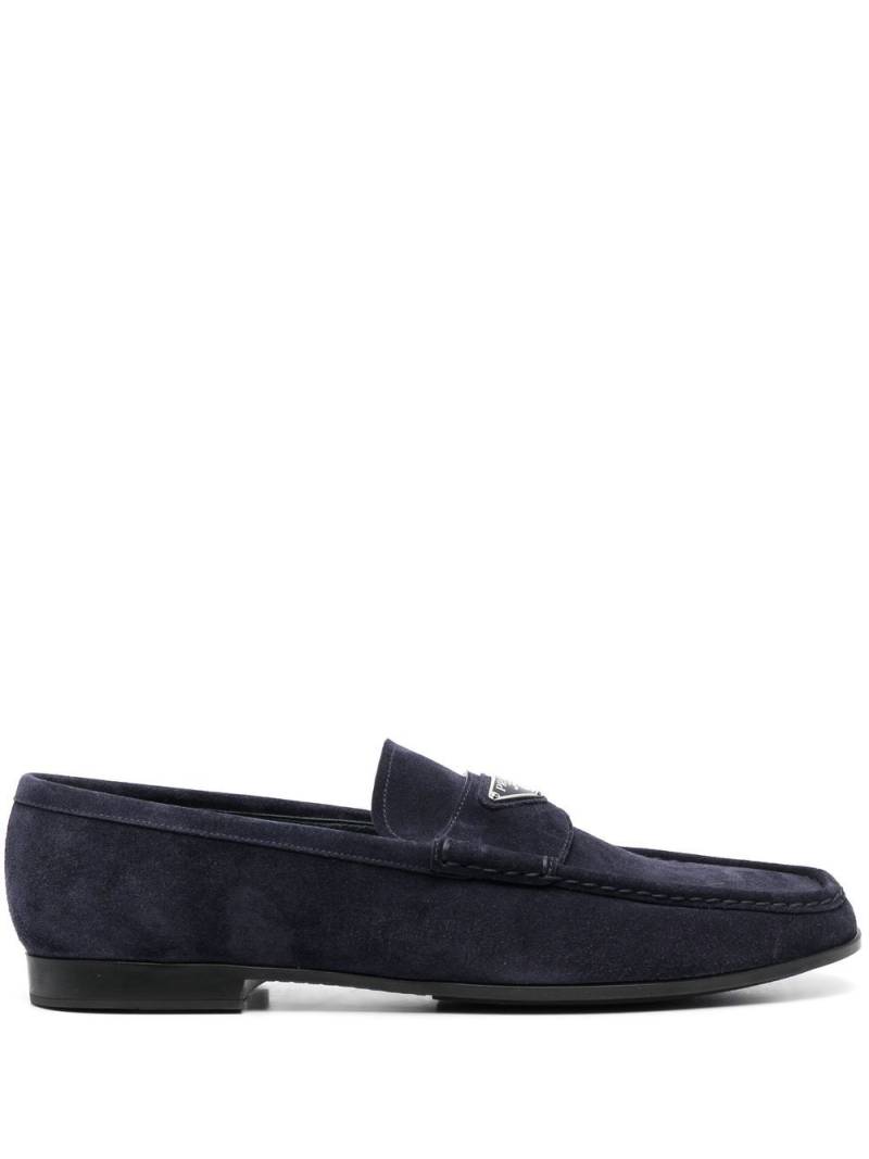 Prada logo-plaque slip-on loafers - Blue von Prada