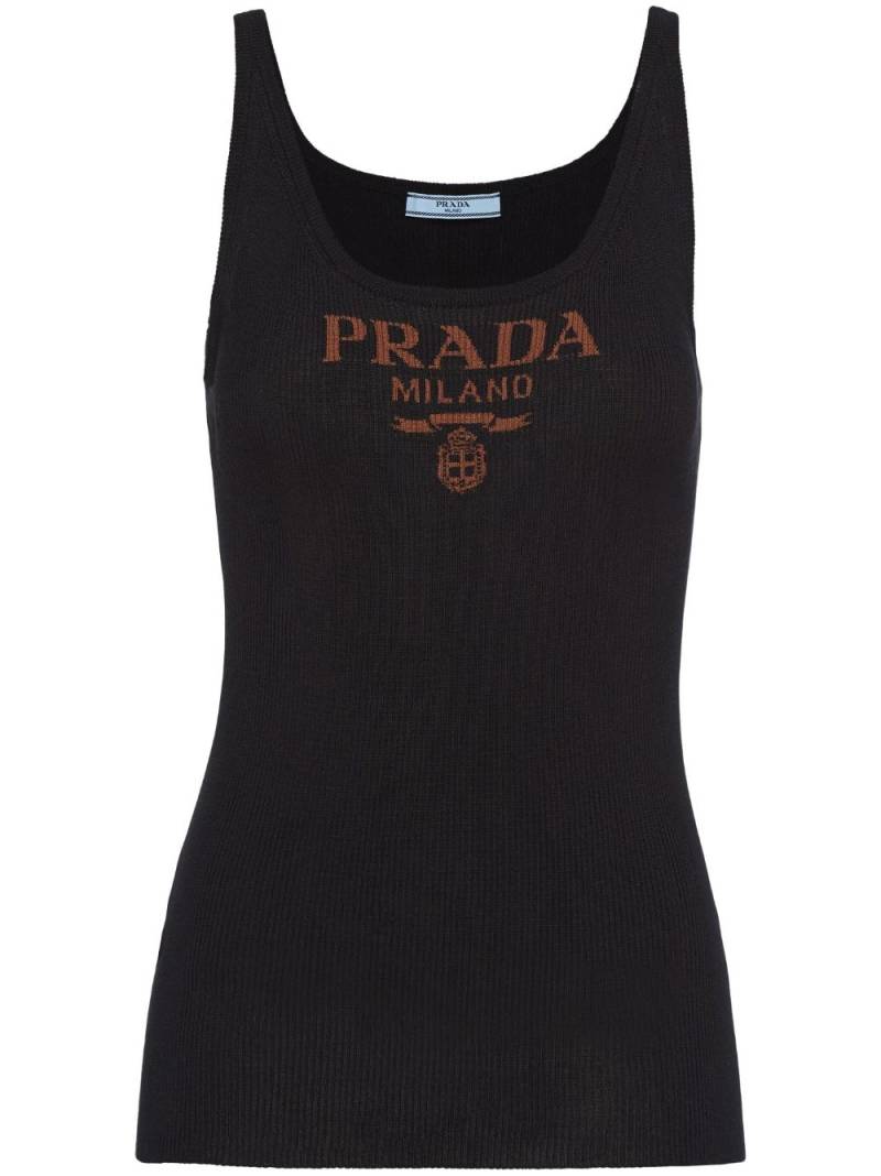 Prada logo-print silk tank top - Black von Prada