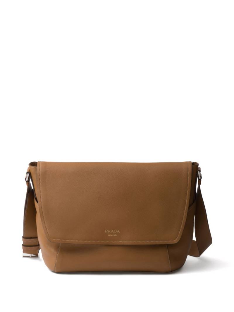 Prada logo-stamp leather shoulder bag - Brown von Prada