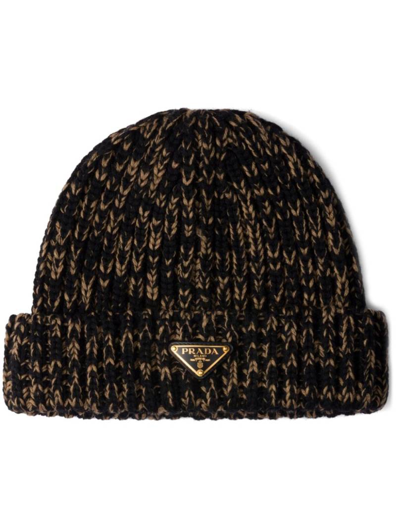 Prada mélange-effect wool beanie - Black von Prada