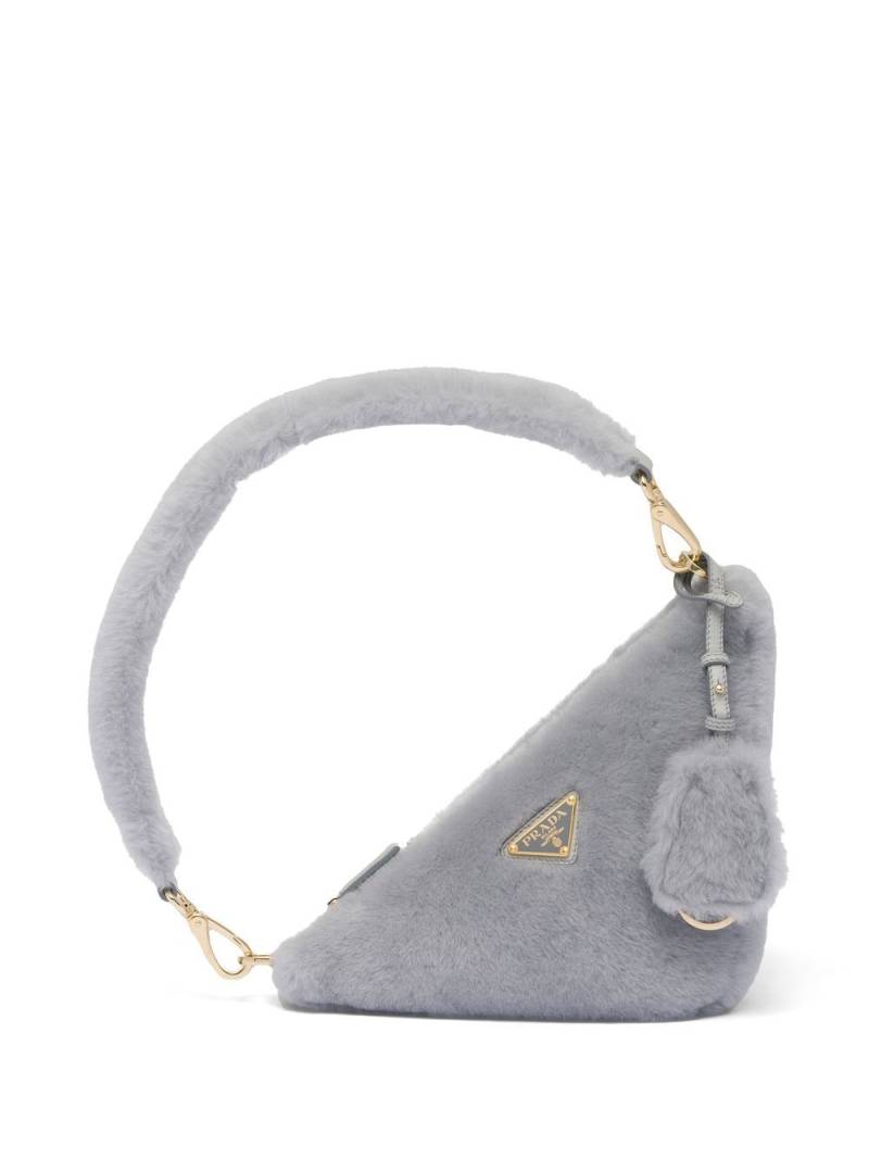 Prada mini triangle logo shearling shoulder bag - Grey von Prada