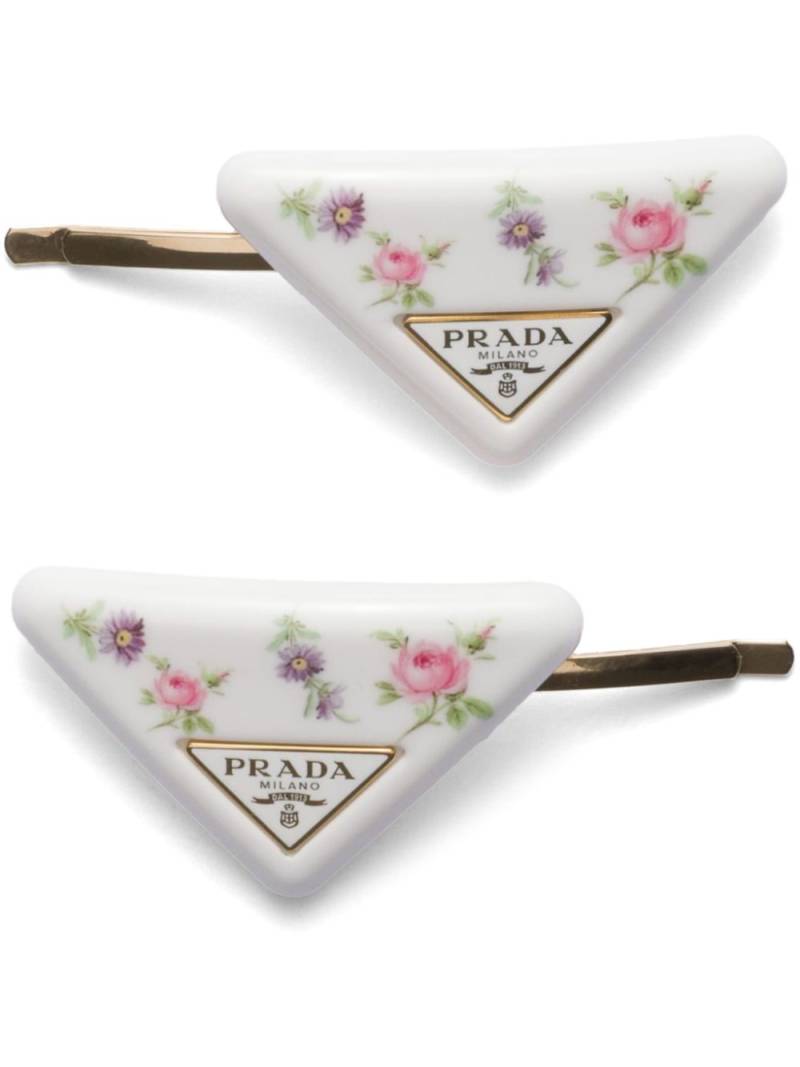 Prada floral-print hair barrettes (set of two) - White von Prada