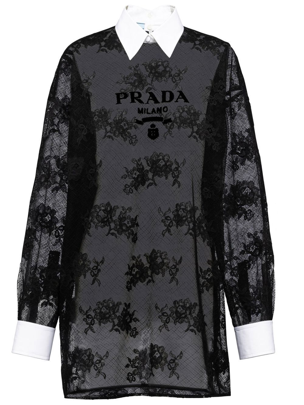 Prada poplin-trim lace minidress - Black von Prada