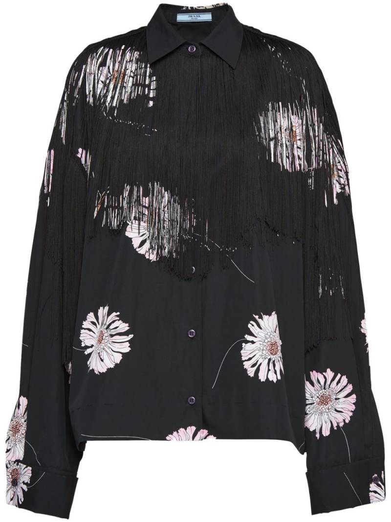 Prada floral-print fringed shirt - Black von Prada