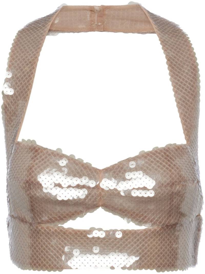 Prada sequin-embellished tulle top - Neutrals von Prada