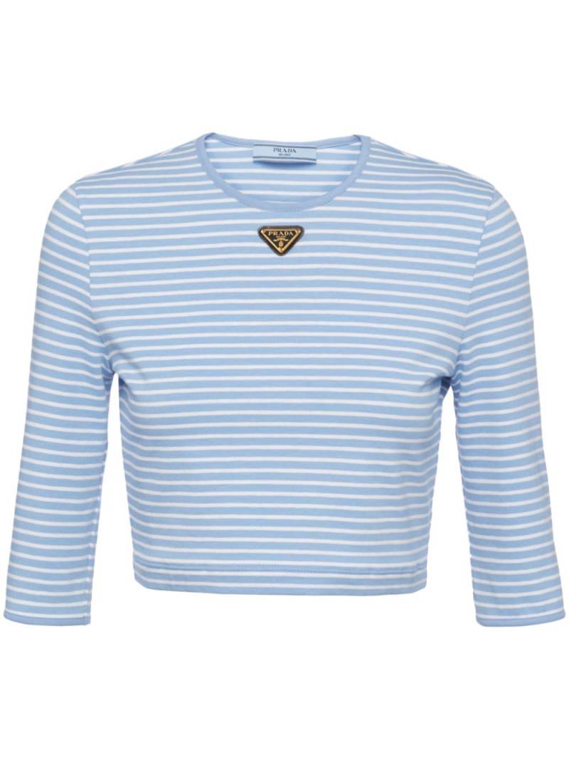 Prada striped cropped T-shirt - Blue von Prada