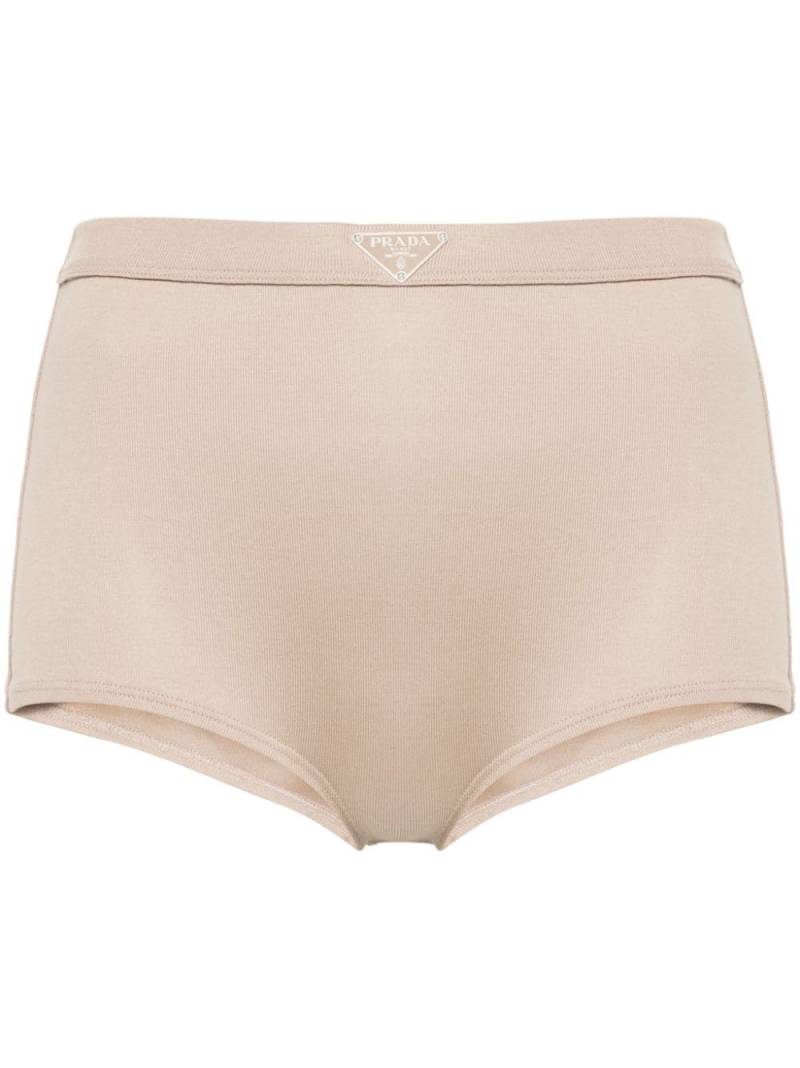 Prada triangle-enamel mini shorts - Neutrals von Prada