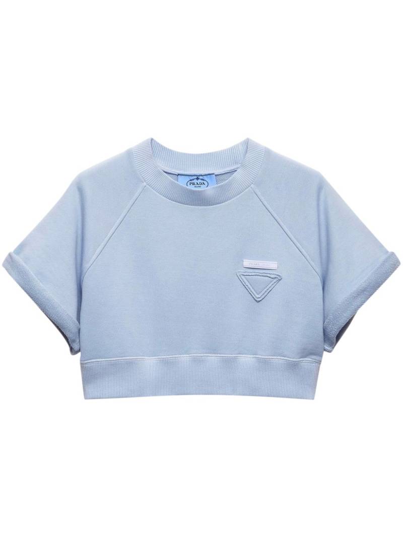 Prada triangle-logo cotton cropped top - Blue von Prada