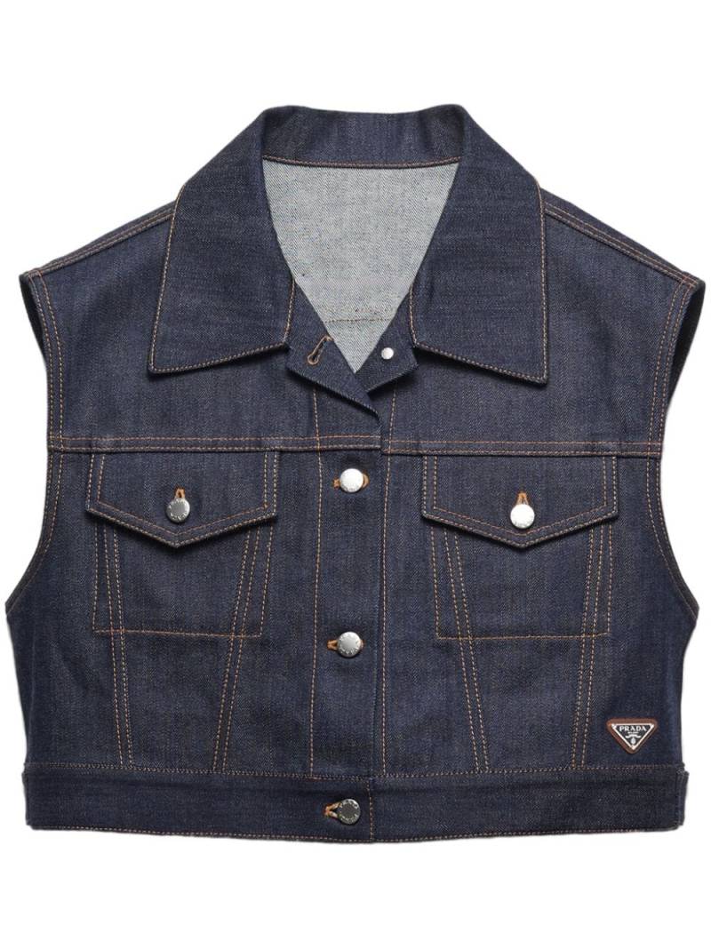 Prada triangle-logo denim vest - Blue von Prada