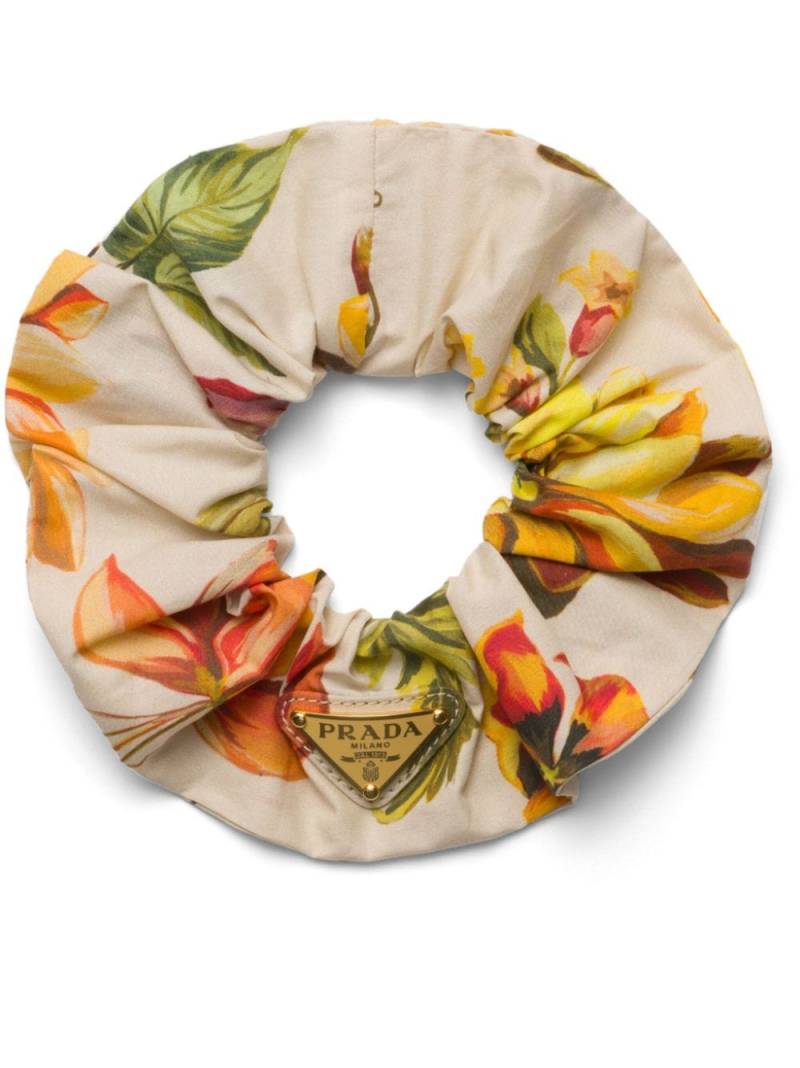 Prada triangle-logo floral-print scrunchie - Yellow von Prada