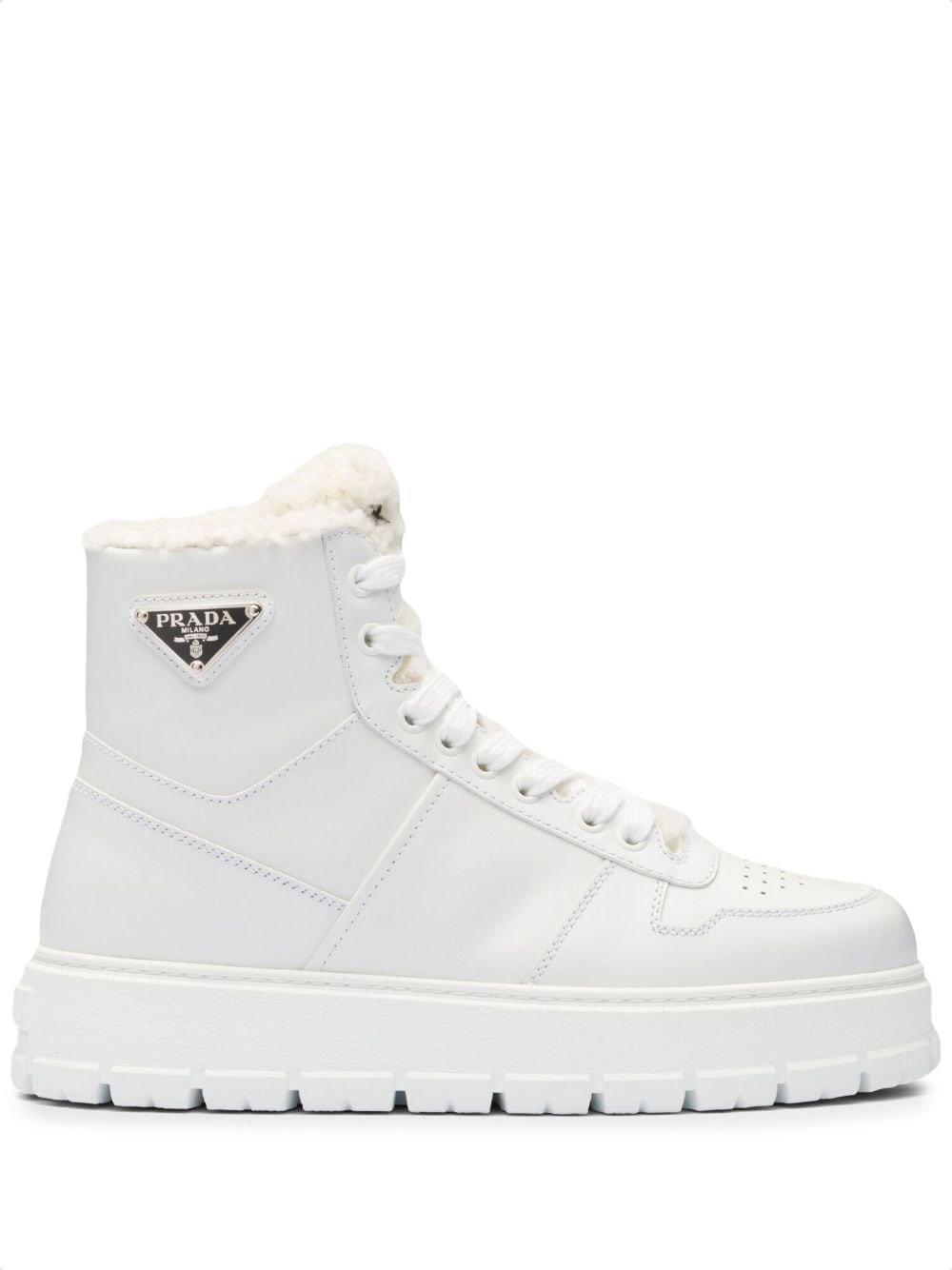 Prada triangle-logo high-top leather sneakers - White von Prada