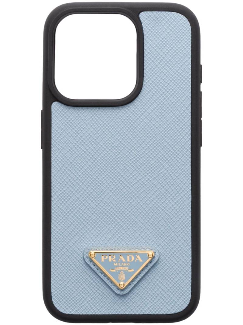 Prada triangle-logo iPhone 15 Pro case - Blue von Prada