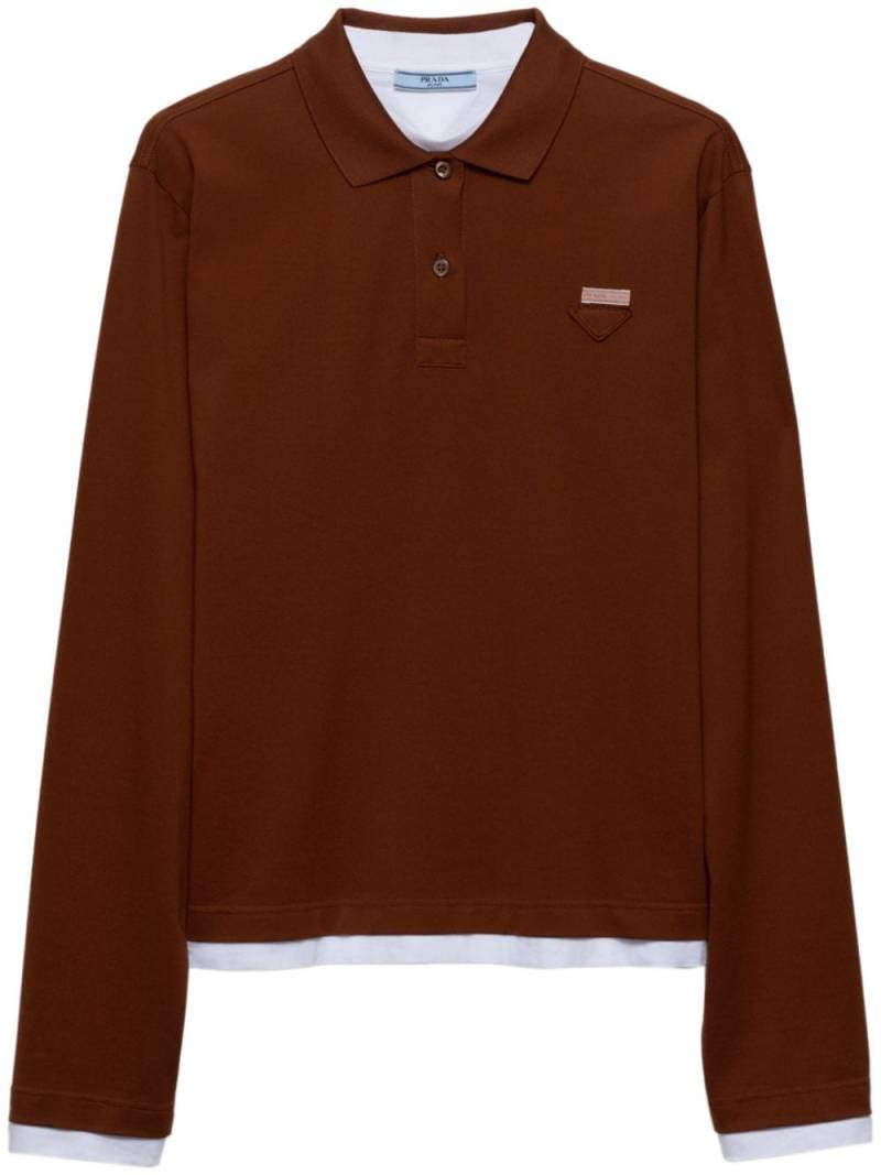 Prada triangle-logo layered polo shirt - Brown von Prada