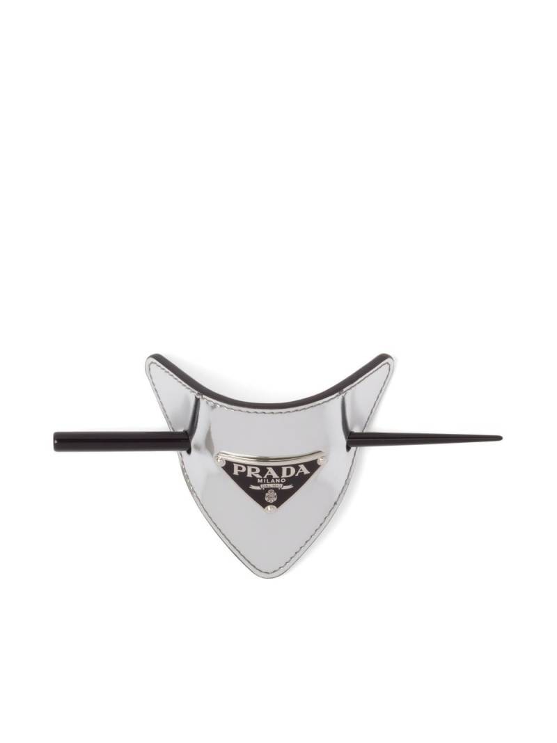 Prada triangle-logo leather hair clasp - Silver von Prada