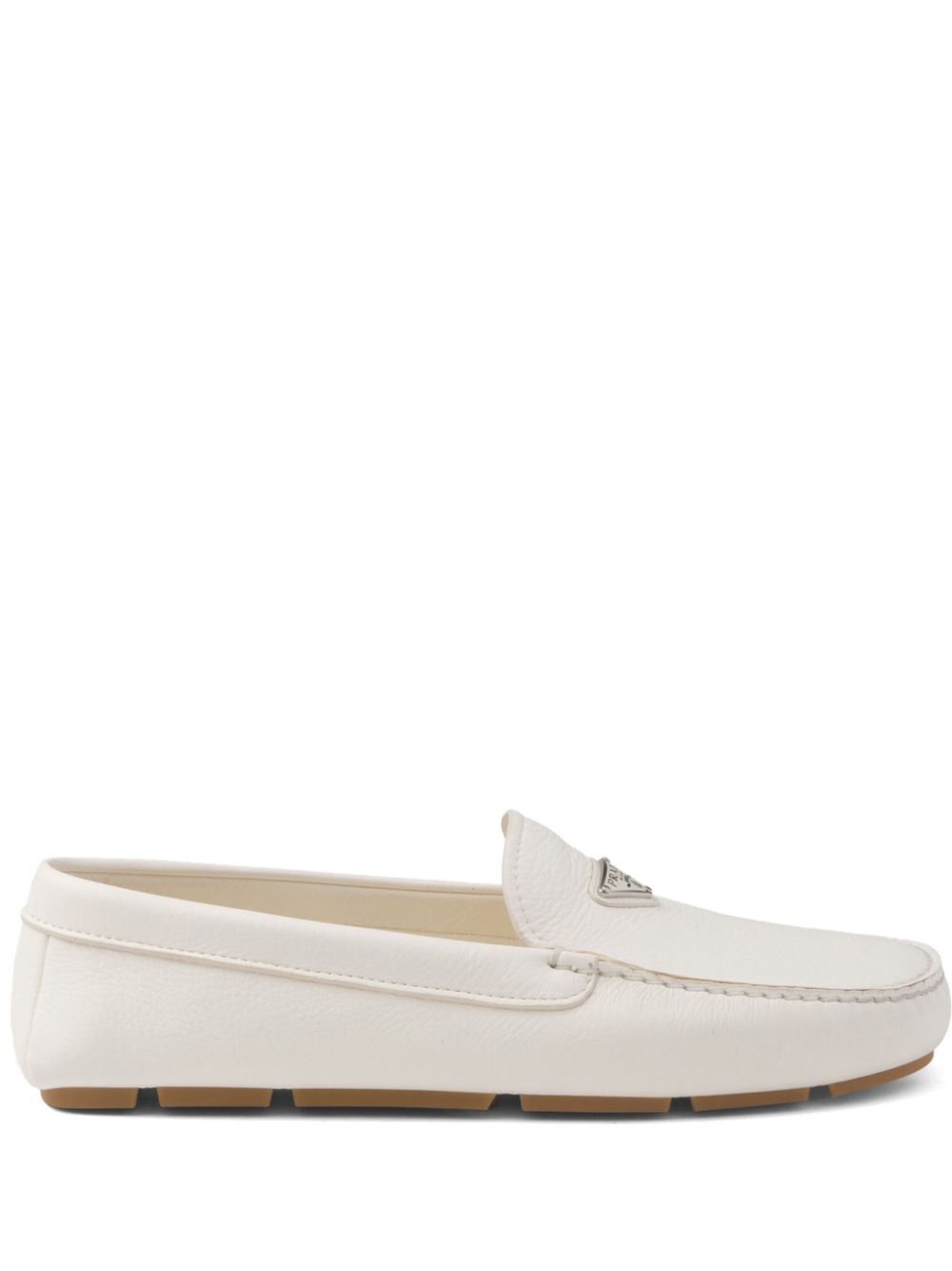 Prada triangle-logo leather loafers - White von Prada