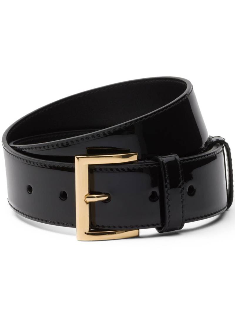 Prada triangle-logo patent-leather belt - Black von Prada