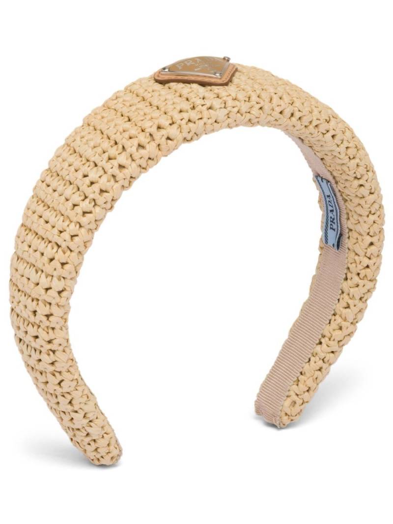 Prada triangle-logo raffia headband - Neutrals von Prada