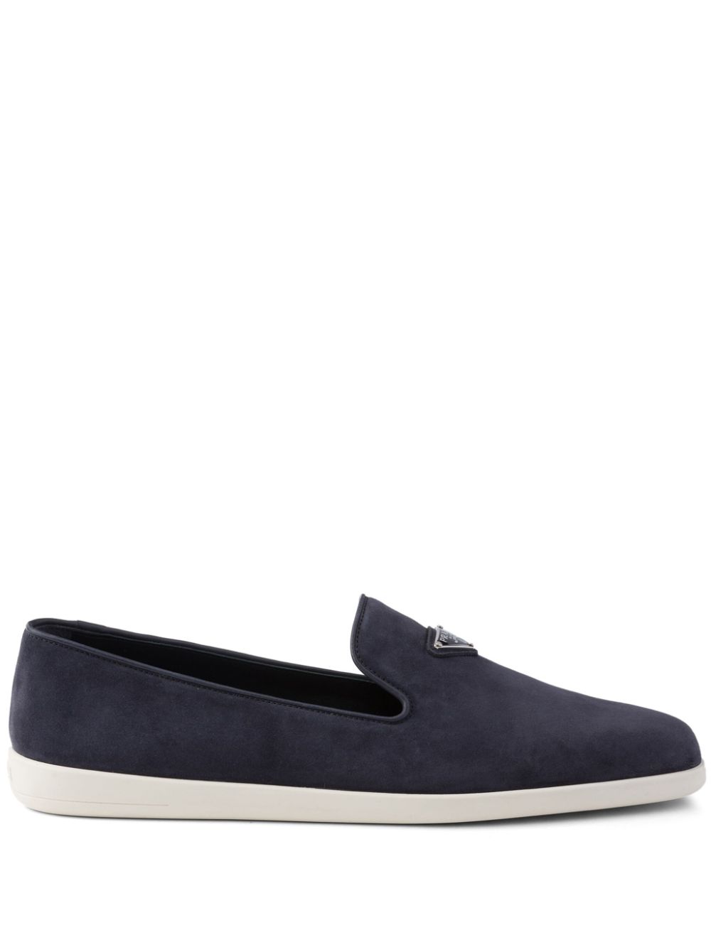 Prada triangle-logo suede loafers - Blue von Prada