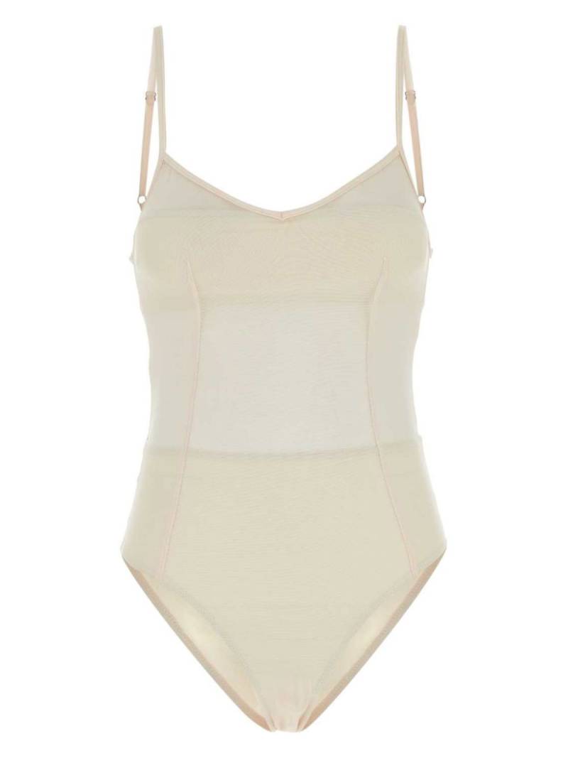 Prada tulle V-neck swimsuit - Neutrals von Prada