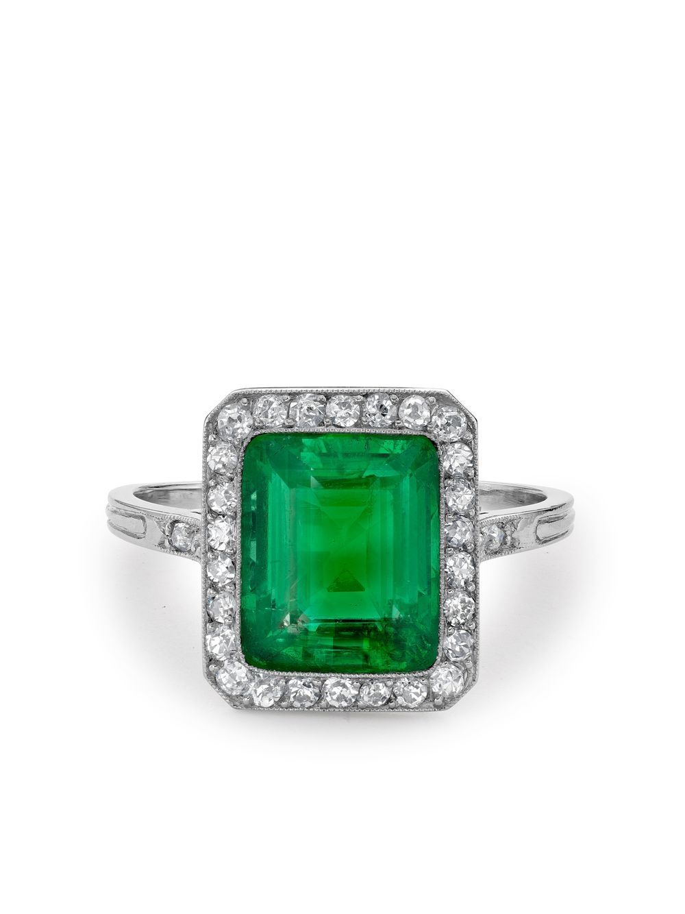Pragnell Vintage platinum Edwardian Colombian emerald and diamond cluster ring - Silver von Pragnell Vintage