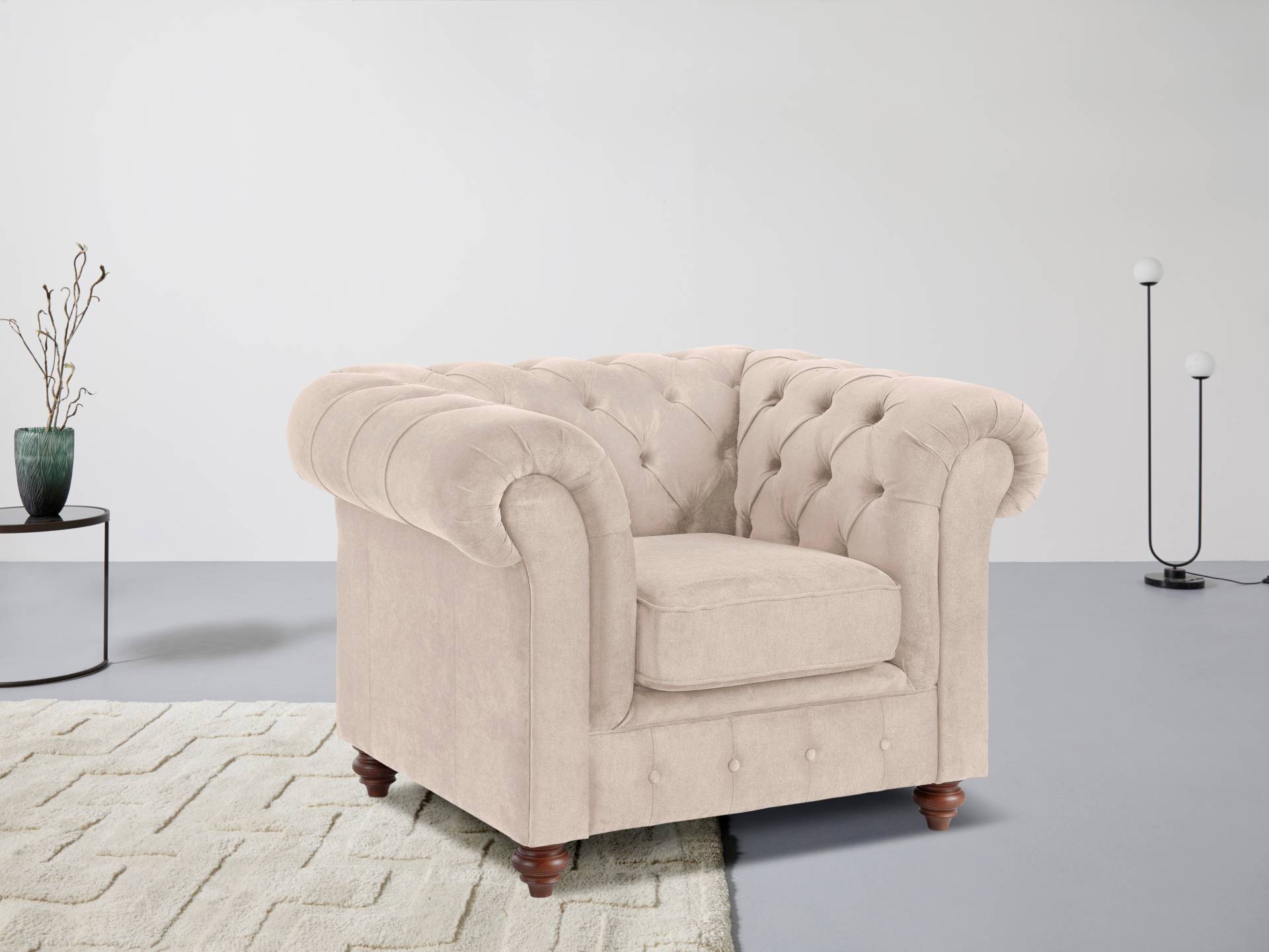 Home affaire Sessel »Chesterfield B/T/H: 105/69/74 cm«, mit hochwertiger Knopfheftung, auch in Leder von home affaire