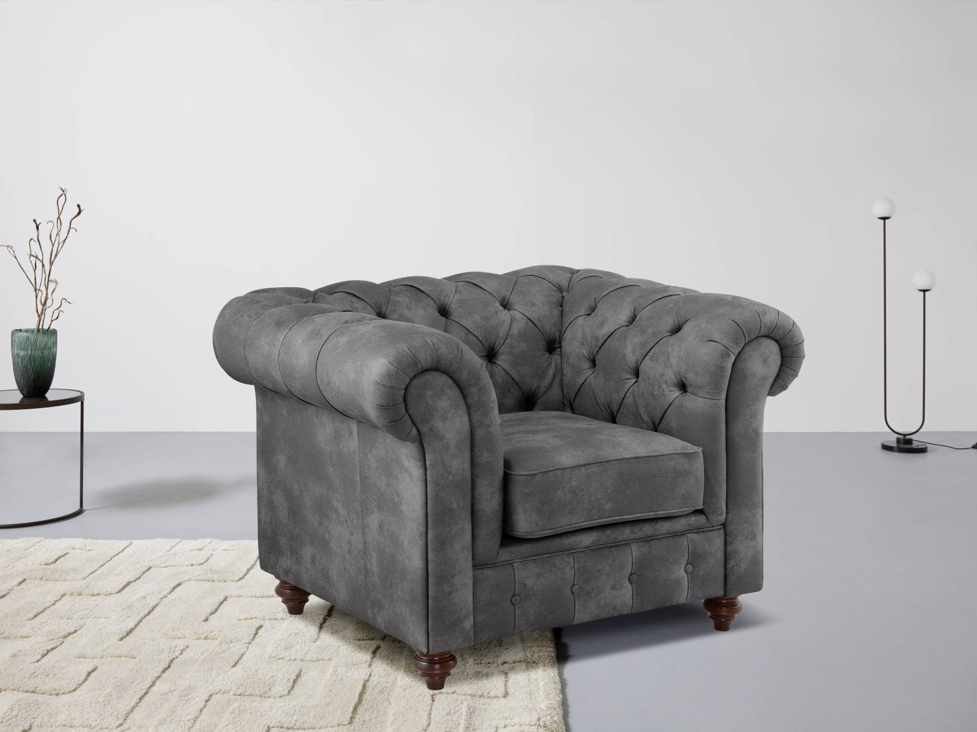 Home affaire Sessel »Chesterfield B/T/H: 105/69/74 cm«, mit hochwertiger Knopfheftung, auch in Leder von home affaire