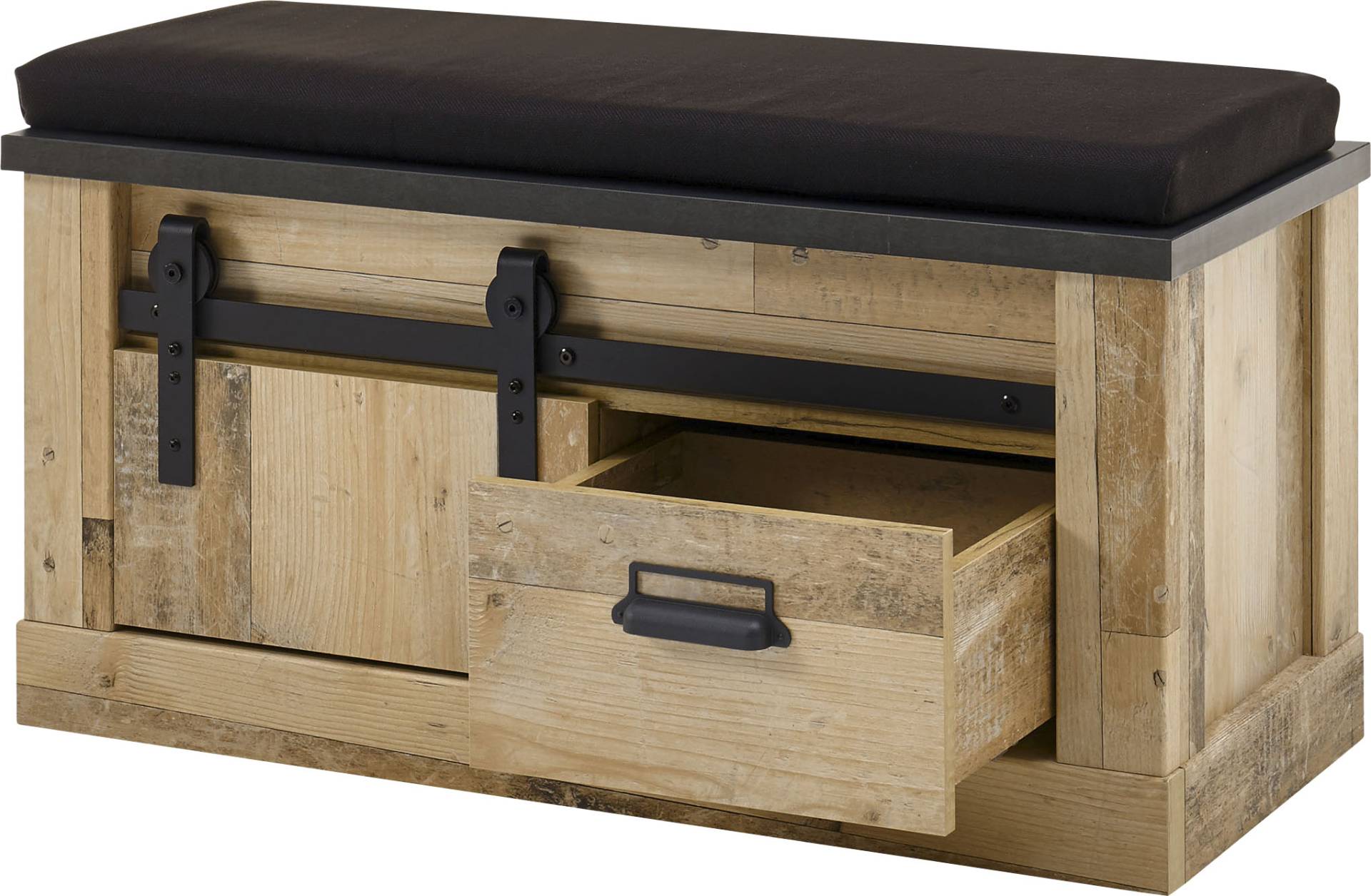 Home affaire Sitzbank »SHERWOOD«, modernes Holz Dekor, mit Scheunentorbeschlag aus Metall, Breite 93 cm von home affaire